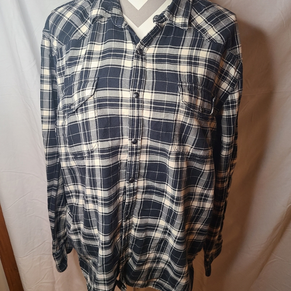 Lucky Brand Black/White Classic Fit Soft Long Sleeve Flannel Shirt size XL